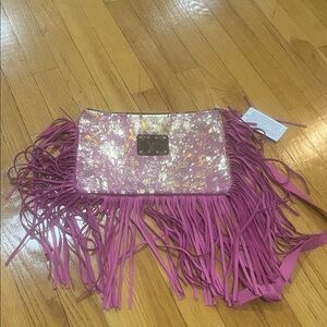 NWT Keep it gypsy Louis Vutton Fringed Pink and Gold Crossover bag